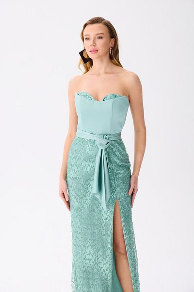 Carmen Çağla Strapless Slit Sequined Evening Dress