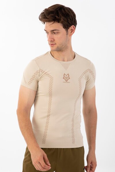 MARATON تي شيرت رجالي من SlimFit برقبة دائرية ولون ترابي