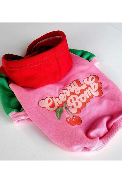 PATİBÖR Pink Cherry Hooded Dog Sweatshirt