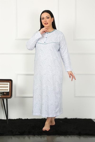 Akbeniz Cămașă de noapte Big Long Sleeve Petrol Mother 1359