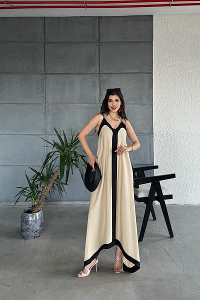CİDDE Rochie maxi din țesătură Ayrobin cu tăietură asimetrică și curea de frânghie reglabilă