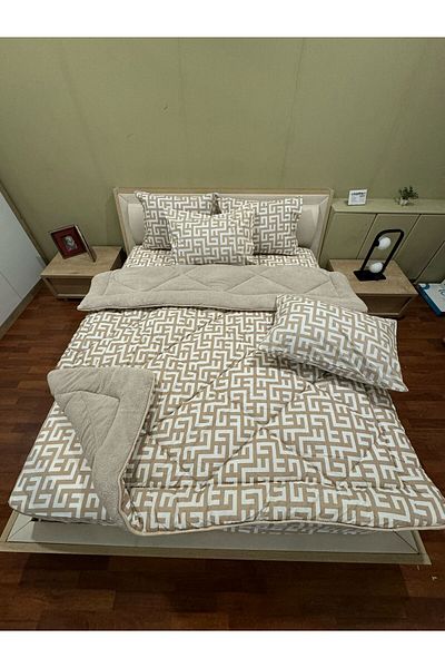 Violacasa Double Welsoft Pufidik Sleeping Set (with Elastic Sheets) Labyrinth Beige