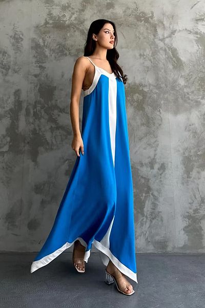 CİDDE Asymmetric Cut Adjustable Rope Strap Ayrobin Fabric Maxi Length Dress