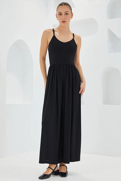 LE CARAMBOLE Women's Black Back Cross Strap Wide Leg Jumpsuit