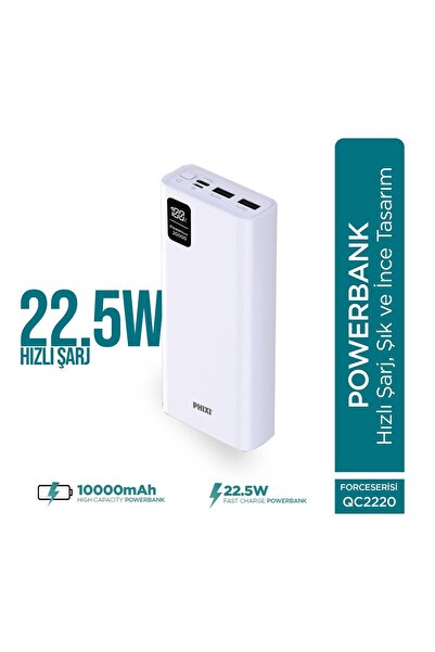 Phixi Force QC2220 20000mAh 22.5W Hızlı Şarj Cihazı - Fast Powerbank - 2 USB ...