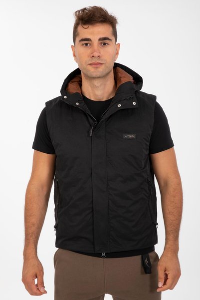 MARATON Regular Men's Hooded Black-Tan Vest