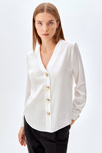 NAGRADA V Yaka Bluz Beyaz