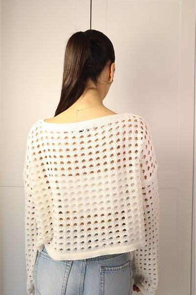 swan butik Knitwear Mesh Perforated Ecru Sweater
