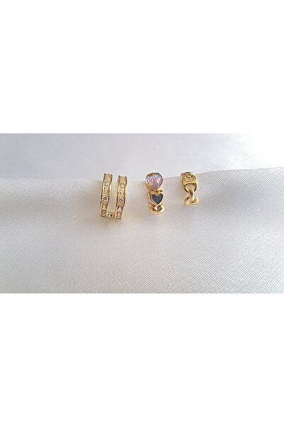 ERKA AKSESUAR 3'lü Earcuff Sıkıştırmalı Delik Gerektirmeyen Kıkırdak Küpe