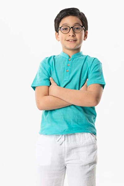 Eliş Şile Bezi Muška i dečja tirkizna majica Bodrum leto T-shirt kratkih ruka...