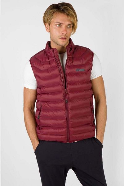 MARATON Regular Men's Stand Collar Short Sleeve Claret Red Vest 18022