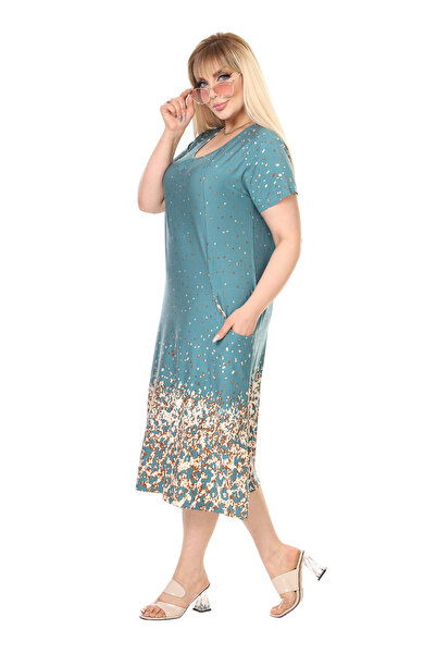 MELSAY Women's Green Polka Dot Skirt Leopard Pattern Standard Fit Viscon Dress 44-52 Size Range