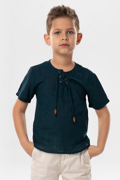 Eliş Şile Bezi Tricou cu mânecă scurtă din pânză Sile cu împânzire pentru băiat de vară Dark Petrol 3069