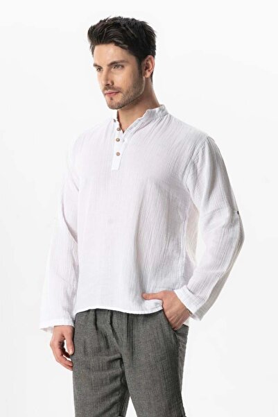 Eliş Şile Bezi Μακρυμάνικο γιακά μουσελίνας καλοκαιρινό φούτερ με κουκούλα λευκό