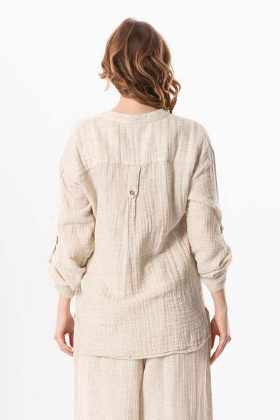 Eliş Şile Bezi Μακρυμάνικη Ezgi V-Neck Πτυσσόμενο μανίκι Muslin Summer Blouse Cream Cream