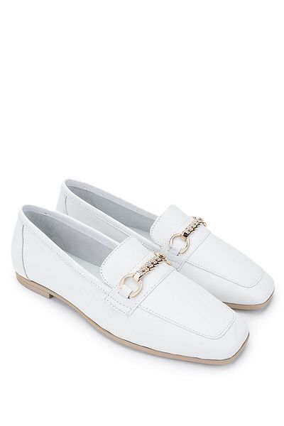 Tamer Tanca Women's Genuine Leather White Loafer Shoes