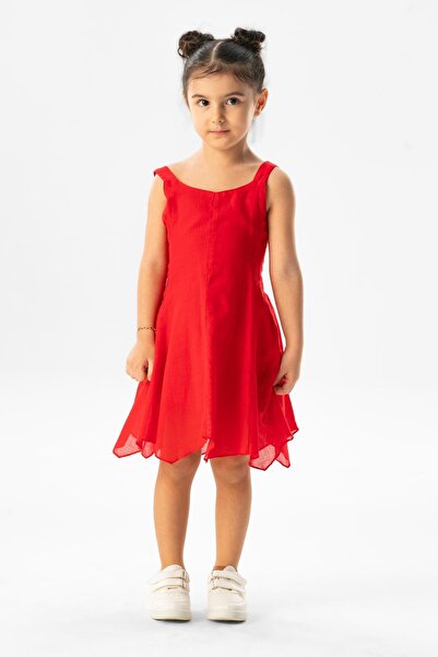 Eliş Şile Bezi Letnja dečija haljina od voila sa remenčićima, crvena Krmz