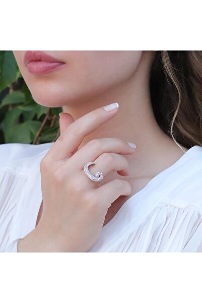 Necati Gün Vav Harfli Pembe Taşlı Gümüş Yüzük