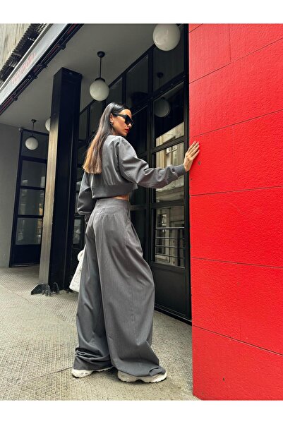 minaaise Anthracite Pleated Oversize Polyviscon Trousers 28005