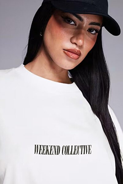 Millionaire Kadın Ekru Beyaz Weekend Oversize Fit Bol Geniş Kalıp Salaş Kesim T-shirt