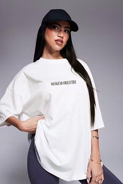 Millionaire Women's Ecru White Weekend Oversize Fit Loose Wide Fit Loose Cut T-Shirt