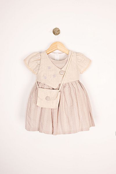 Bombili Embroidered Floral United Vest with Button Bag Eid Short Sleeve Girl's Dress
