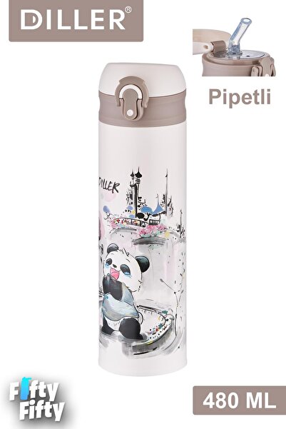 Vagonlife DILLER 480 ML Pipetli Paslanmaz Çelik Termos Vacum Cup Kilitli Kapa...