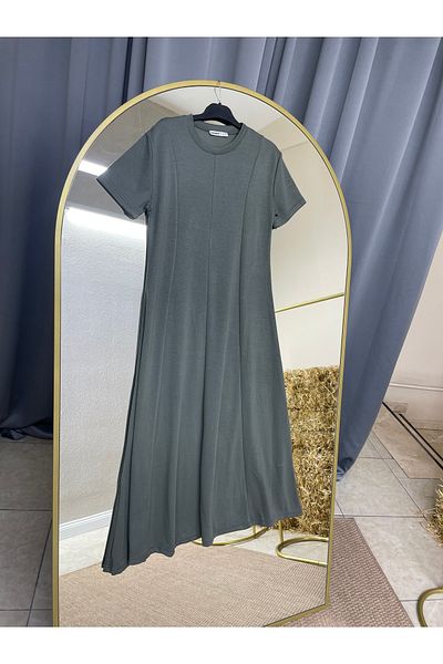 Güler Casual Army Green Color Flounce Modal Dress