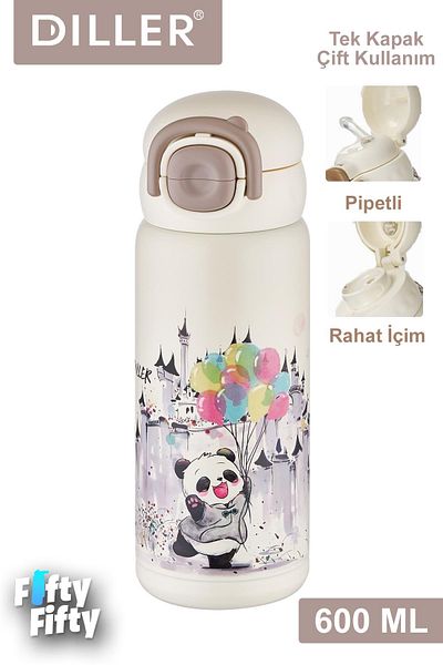 Vagonlife 600 ml Diller Single Lid Efficient Medicine Headache with Straw / Portepee Carrying Cup & Metal Thermos