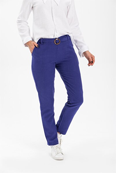 Eliş Şile Bezi Kemerli Pazen Sonbahar Ve Kışlık Pantolon Saks Sks