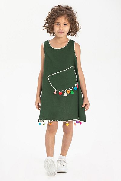 Eliş Şile Bezi Παιδικό καλοκαιρινό φόρεμα Mine Şile Diaper Green Ysl