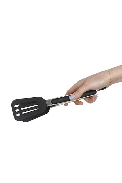 HOMENIVA Set of 3 Silicone Steel Tongs Set - Adjustable Tongs Set