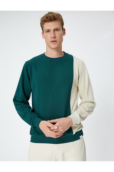 Koton Crew Neck Sweatshirt Color Blocked Label Printed Long Sleeve
