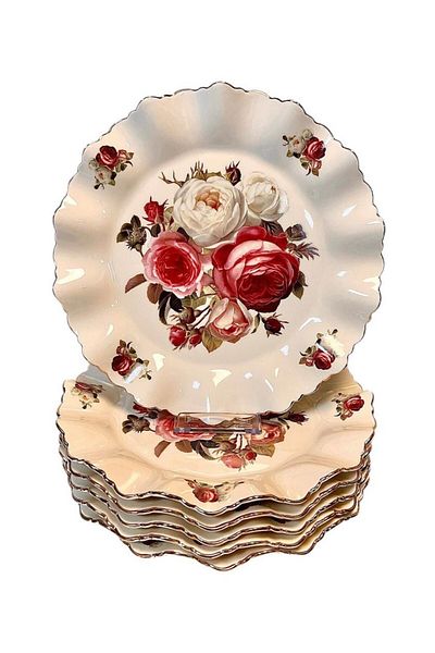 ROY KING Porcelain 6-Piece Cake Plate Cream Gold Rose Pattern Rose 20 cm