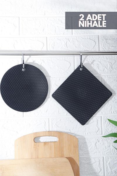 HOMENIVA 2 Black Silicone Trivets - Square Round Trivet
