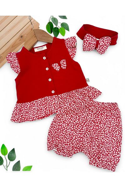 Ege Bebek Baby Girl Summer Bandana 3-Piece Stylish Shorts Set