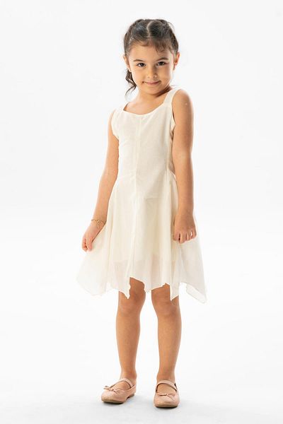 Eliş Şile Bezi Strappy Voile Emel Καλοκαιρινό Παιδικό Φόρεμα Κρεμ Κρεμ