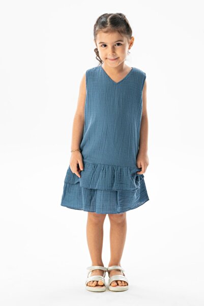Eliş Şile Bezi Rochie pentru copii Aybike Summer Muslin fara maneci Indigo indg