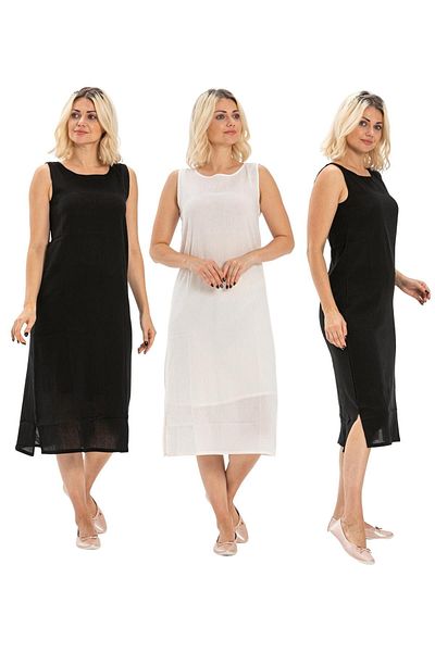 Eliş Şile Bezi Jupon pentru femei - Pânză Sile de bumbac, Sling groasă pentru atlet, Căptușeală rochie lungă, Set de 3 Negru-Crem-Negru