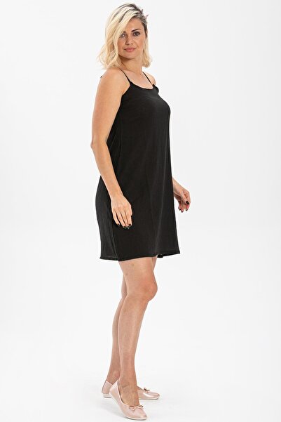 Eliş Şile Bezi Cotton Petticoat Chiffon Short Dress Inner Lining Adjustable String Strap Underskirt Black Syh