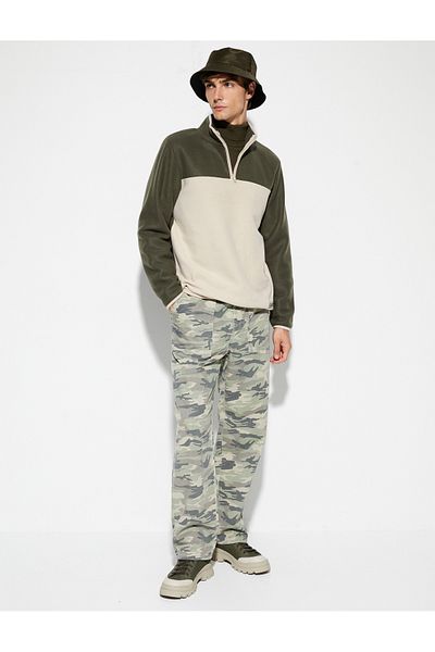 Koton Polar Sweatshirt Half Zipper Color Blocked Slogan Detailed