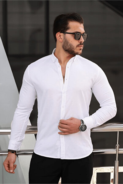 Valiberta Likralı Regular Fit Nefes Alabilir Klasik Erkek Oxford Gömlek - Beyaz