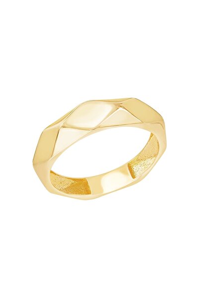 Diamond Line-Gülaylar 14 Ayar Sarı Altın Trend Prizma Yüzük