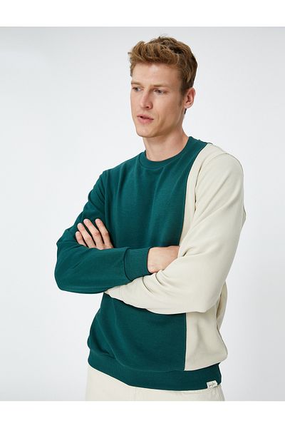 Koton Crew Neck Sweatshirt Color Blocked Label Printed Long Sleeve