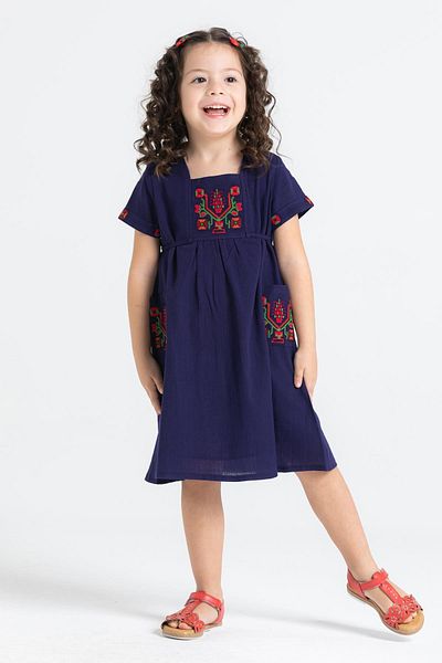 Eliş Şile Bezi Angel Şile Πανί Παιδικό Καλοκαιρινό Φόρεμα Navy Blue Lcvt