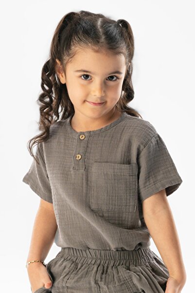 Eliş Şile Bezi Літній мусліновий принт - сіра футболка для дівчаток, короткий...