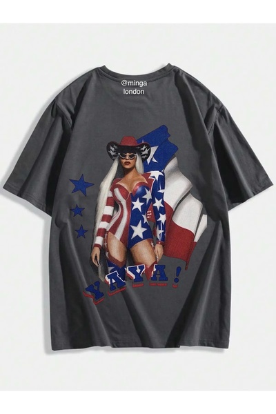 Minga London بيونسيه المدخنة يا يا! تي شيرت للجنسين مطبوع من الأمام/الخلف مقا...