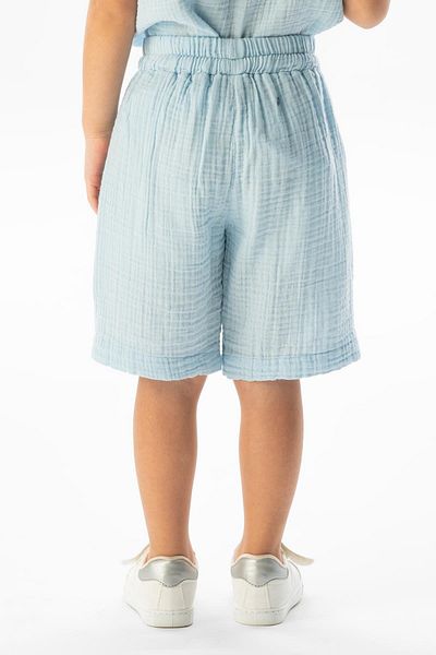 Eliş Şile Bezi Pantaloni scurti de vară pentru fetiță din muselină - Western Buzunar Detaliat, Ice Blue Bmv