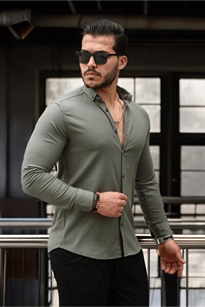 Valiberta Men's Oxford Shirt - Lycra, Regular Fit, Breathable, Khaki