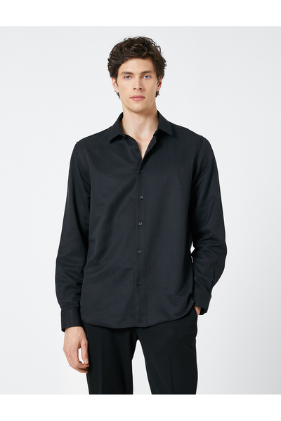 Koton Basic-Hemd, klassischer Manschettenkragen, lange Ärmel, geknöpft, bügelfrei